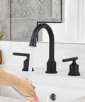 Two Handle Dope Matte Black Bathroom Faucet With Pop Up Drain Widespread 8 Inch Basin Vanity Sink Tap, 3 Hole Installation