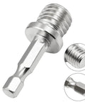 Heavy Duty Quarter Inch Hex Shank Drill Adapter With M14 Screw Thread Connecting Rod for Angle Grinders and Polishers close-up view.