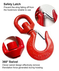 Built Like A Tank Heavy Duty Swivel Lifting Hook Featuring A Secure Safety Latch And Five Ton Working Load Limit forged with a 360° swivel design.