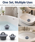 Universal Silicone Drain Plug Set For Bathtub And Bathroom Sink Features A Smooth Ring Grip Handle for sinks and bathtubs.