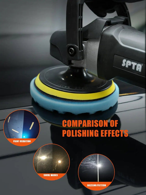 Comparison of polishing effects using Ten Piece Polishing Pads Kit With Seven Inch Foam Buffing Pads for waxing and polishing.