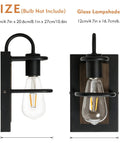 Modern Farmhouse Wall Light Fixture Wall Sconce In Wood And Matte Black Finish for bathrooms, side and front view with dimensions