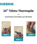 RURBRIN 24-inch 750 mV aluminum thermopile generators shown in Step 1–3 installation images.
