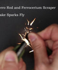 Four Pack Fire Starter Necklace Set With Flint And Steel Paracord Lanyard creating sparks with ferro rod and scraper.
