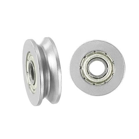Side and front view of U Groove Bearing 20 Pack 3x12x4mm Carbon Steel Sealed Ball Bearings with visible rail roller wheel guide pulley design.