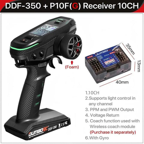 DDF-350 RC Transmitter with Gyro and Digital LCD Screen, 10 Channel Receiver, Battery Included, Remote for Cars, Boats