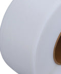 Heavy Duty Polypropylene Strapping Roll Six Thousand Feet Half Inch Wide Point Zero Three Thick Three Hundred Pound Break Strength Standard Core close-up view of white strapping roll.