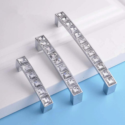 Decorative Crystal Glass Rhinestone Cabinet Pulls 4 Inch Overall Length With 3.8 Inch Center To Center Zinc Alloy 10 Pack Includes 40 Screws