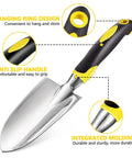 Stainless Steel Heavy Duty Garden Trowel Shovel With Soft Rubberized Non Slip Ergonomic Handle, features highlighted