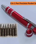 8 in 1 precision red pocket screwdriver with interchangeable bits.