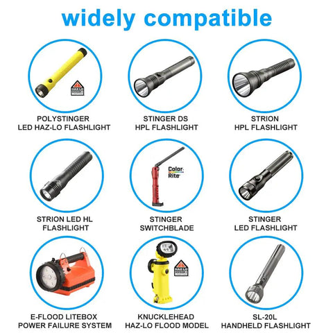 Base Charger Power Cord For Stinger HP DS HPL Series And Strion LED HL Flashlights Litebox Lantern Survivor Knucklehead shown in diagram