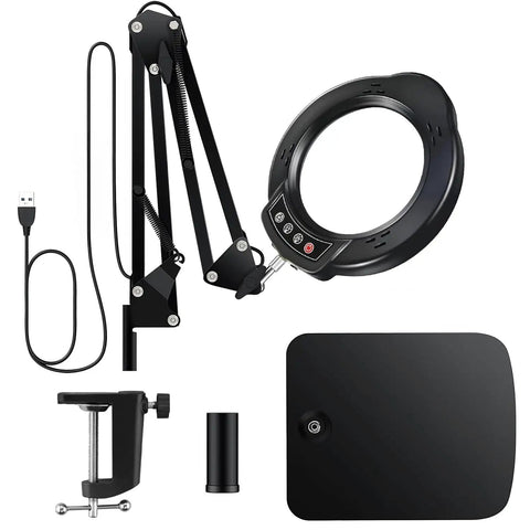 15X Magnifying Glass With Light And Stand For Crafting, Reading, And Repair Tasks, 5 Color Modes, 10 Brightness Levels, components