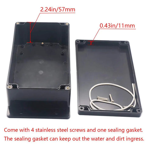 Open IP65 Waterproof ABS Plastic Electrical Project Box With Fixed Ear in Black with screws and gasket