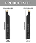 Two black metal lathe turning tool holders with round carbide inserts, 100mm long and 12mm wide