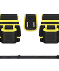 Heavy Duty Oxford Nylon Utility Belt Bag With Water Resistant Coating And Reinforced Stitching Built Tough For Electricians Handymen And Real World Job Sites, featuring black and yellow design, multiple pockets.