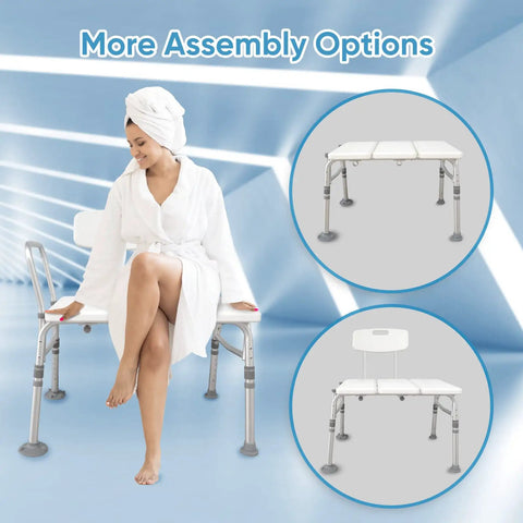 Heavy Duty Bathtub Transfer Bench With Back And Arm Rests, Height Adjustable, Non Slip Feet, No Tools Required Assembly.