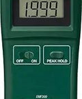 EMF300 Microwave Leakage Detector Portable Radiation Meter displaying 1.999 on LCD for home, office, lab safety with audible alarm