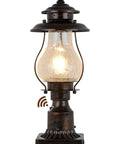 No Fuss Dusk To Dawn Outdoor Post Lights with Photocell Sensor rustic oil rubbed brown lantern with crackle glass