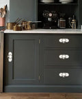 Hella Durable 2 Pack Polished Nickel Cabinet Knobs With Backplates on dark kitchen cabinets, 2.8 inch zinc alloy handles.