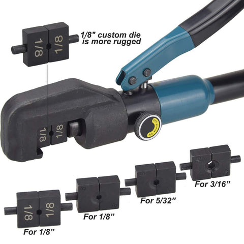 Pro Grade Hydraulic Crimper Tool For 1/8 Inch Stainless Steel Cable Railing Fittings With Custom Dies and Cutter