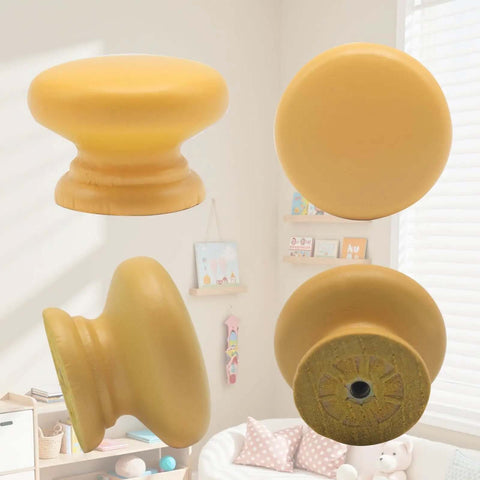 Fresh Dope Finish 6 Pack Round Wooden Cabinet Knobs For Dresser Drawers And Closet Doors Slick Modern orange yellow mushroom knob view.