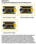 Spot Welder Board With Digital Display 99 Gear Adjustable Power Levels 8V To 24V DIY Friendly 12V Spot Welding Pen Machine Circuit Board Type B USEUBU08991X showing three power modes: normal, enhanced, and super.