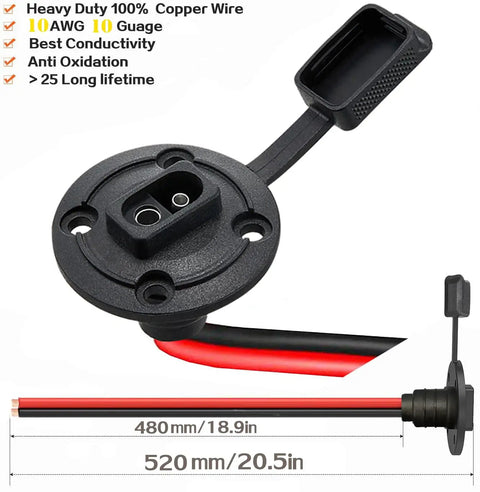 SAE Power Socket Sidewall Connector 2 Pin Quick Connect Cable For Solar Panel Flush Mount Weatherproof Plug 10 AWG Wire