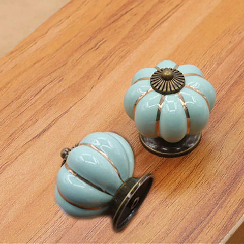 Sky blue ceramic pumpkin knobs from 5 Pack Retro Vintage Ceramic Pumpkin Cabinet Knobs Set For Kitchen Cabinets Drawers Dresser Cupboard Pull Handles Includes 3 Kinds Of Screws Sky Blue Enhances Vintage Charm For Furniture With Easy Install And Durable Gloss Finish