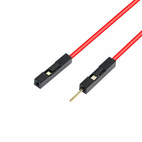 Close-up of red Male to Female Breadboard Jumpers for Arduino and Circuit Boards, 8cm Length, 40-Pack in 4 Colors, Pure Copper Conductors