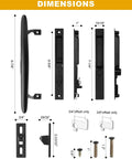 Heavy Duty Black Diecast Sliding Door Handle Set With Secure Non Keyed Lock dimensions, includes detailed measurements and components.