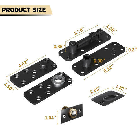 Hidden Door Pivot Hinge Heavy Duty Murphy Door Hardware With 580 Lbs Capacity Built To Handle Solid Wood Doors Sag Free For Secret Rooms And Fully Loaded Bookcases Invisible Design, black steel parts with size labels