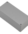 Angled front view of rectangular gray cast-aluminum outdoor IP66 junction box, 220×140×80 mm