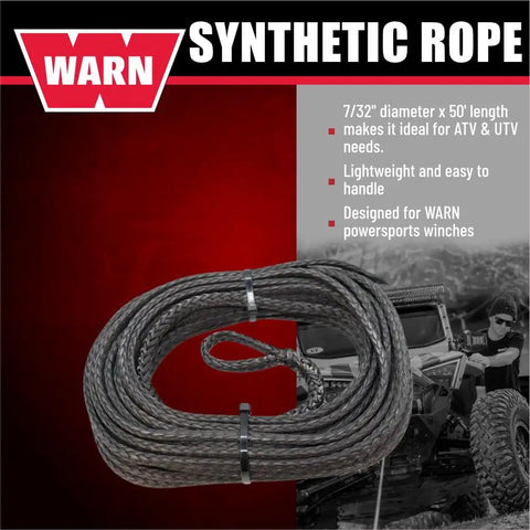 Replacement Synthetic Winch Cable Rope For Powersports Winches, 7/32 Inch Diameter By 50 Feet, coiled on red background