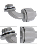 Hella Tough 1/2 Inch NPT 90 Degree RMC Conduit Connectors Bulk 60 Pack Steel Insert shown with gray plastic shell.