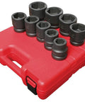 9 Piece 1 Inch Drive Standard SAE Jumbo Impact Socket Set With CR-MO Alloy Steel on red case