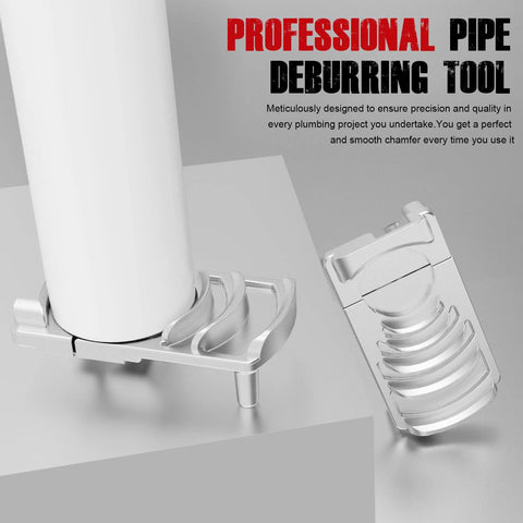 PVC pipe deburring tool; metal chrome finish with six blades for 1-1/4–4 in pipes
