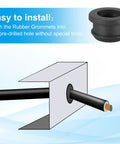 Illustration of Go To Pro Grade 19mm Drill Hole Rubber Grommets showing wire through grommet in panel.