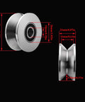 Heavy Duty Sliding Gate Rollers Stainless Steel V Groove Wheel For Barn Doors with dimensions, side and front view