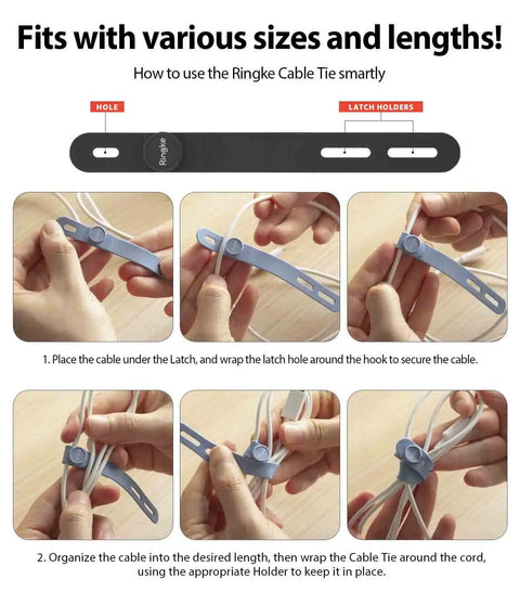 Silicone Cable Ties Reusable Flexible Cord Organizer With Adjustable Length demonstration of securing cables