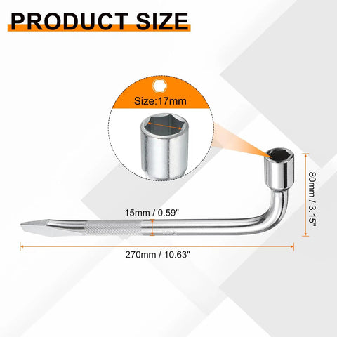 Spare Tire Lug Wrench 17mm Carbon Steel L Type Slotted End Hex Socket L Shaped Tire Repair Tool For Cars And SUVs size details