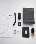 Complete set of Black Shower Faucet Kit With Rough In Valve And 8 Inch Square Stainless Steel Rainfall Shower Head For A Simple Upgrade