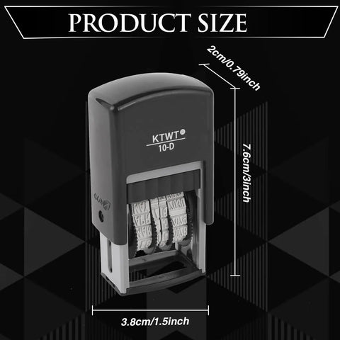 Self Inking Date Stamp Featuring Us Mmm Dd Yyyy Format And Crisp Black Prints For Fast Desk Jobs or Teacher Marking with size dimensions.