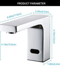 Electric Automatic Touchless Bathroom Sink Faucet With Hot And Cold Mixer, Chrome, dimensions labeled, sensor view