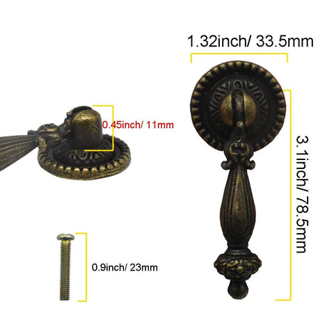 4 Pack Antique Drawer Pulls Vintage Bronze Finish Large Finger Pull Handles For Drawers Cabinets Desks And Jewelry Boxes Zinc Alloy Durable Hardware with measurements
