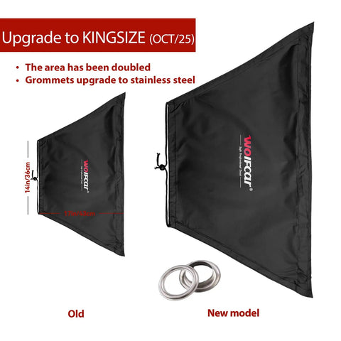 All Weather EV Charger Cover Outdoor Double Sided Shield with magnetic fasteners and suction cups, kingsize upgrade comparison.