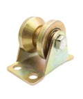 Built Tough All Steel V Groove Caster Wheel For Sliding Doors And Heavy Duty Garage Tracks With Smooth Rolling Bearings and U Shaped Pulley Rig.