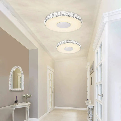 14 Inch Modern Ceiling Light Flush Mount With Crystal K9 Glass LED Dimmable Chandelier in a hallway setting