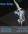 Close-up of a lockable joint on Helping Hands Soldering Station With Rock Solid 3.9 Inch Base Four Flexible Magnetic Arms And Adjustable Stand