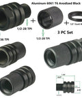 Kick Ass Aluminum Thread Protector And Converter 1/2 Inch 36 To 28 TPI Adapter Matte Black Anodized 6061 Alloy 3 PC set