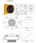 Beefy Hydraulic Air Cooler With 5800W Cooling Power, front view, technical specifications, and performance graphs